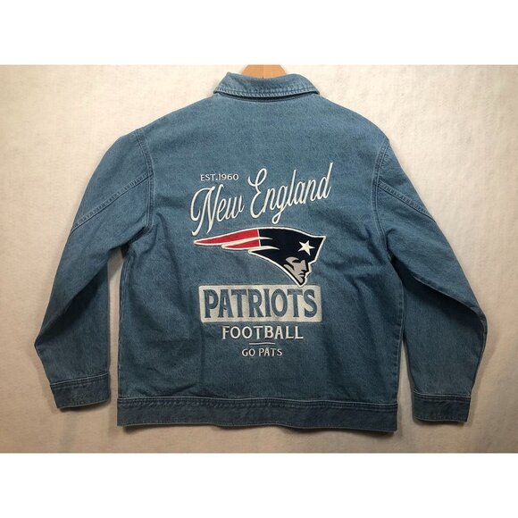 New England Patriots Denim Jean Jacket The Wild Collective Women's Large L NWOT - Picture 1 of 10